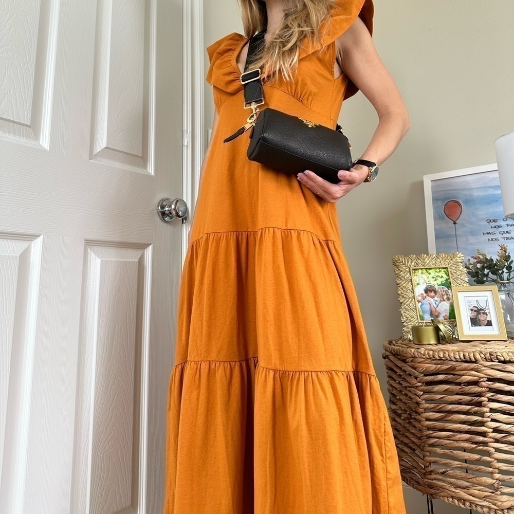 NEW FARM Rio authentic dress cotton caramel brown small NWT - Picture 2 of 7